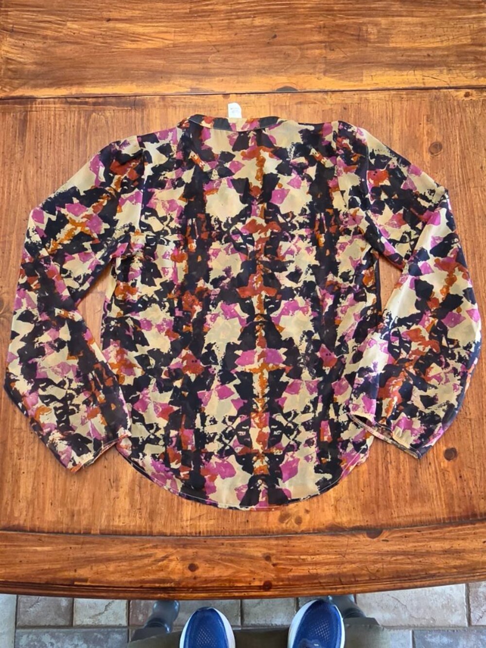 Lily White Camo Print Button-Down Blouse | Boho Chic Size L - Picture 3 of 8